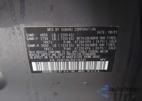 2022 Subaru Outback Limited from USA, damaged, VIN 4S4BTANC9N3136234